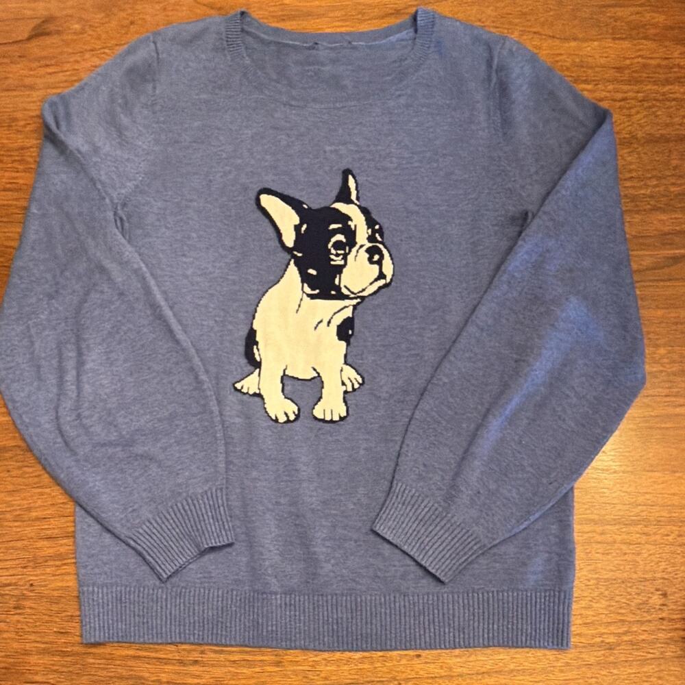 Talbots Frenchie Knit Sweater L Preppy Dogcore Old Money French Bulldog Luxury